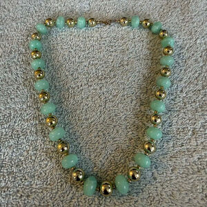 Vintage Style Turquoise Blue Beaded Necklace with Gold Tone Beads